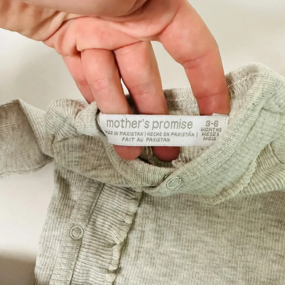 Mother's Promise Bundle of 2 Green & Gray Long Sleeve Ruffle Bodysuit Sz 3-6 mo